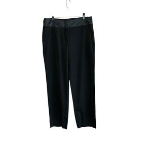 DKNY Black Flat Front Slacks Satin Waist Side Tabs Wool Blend Pants Size 10